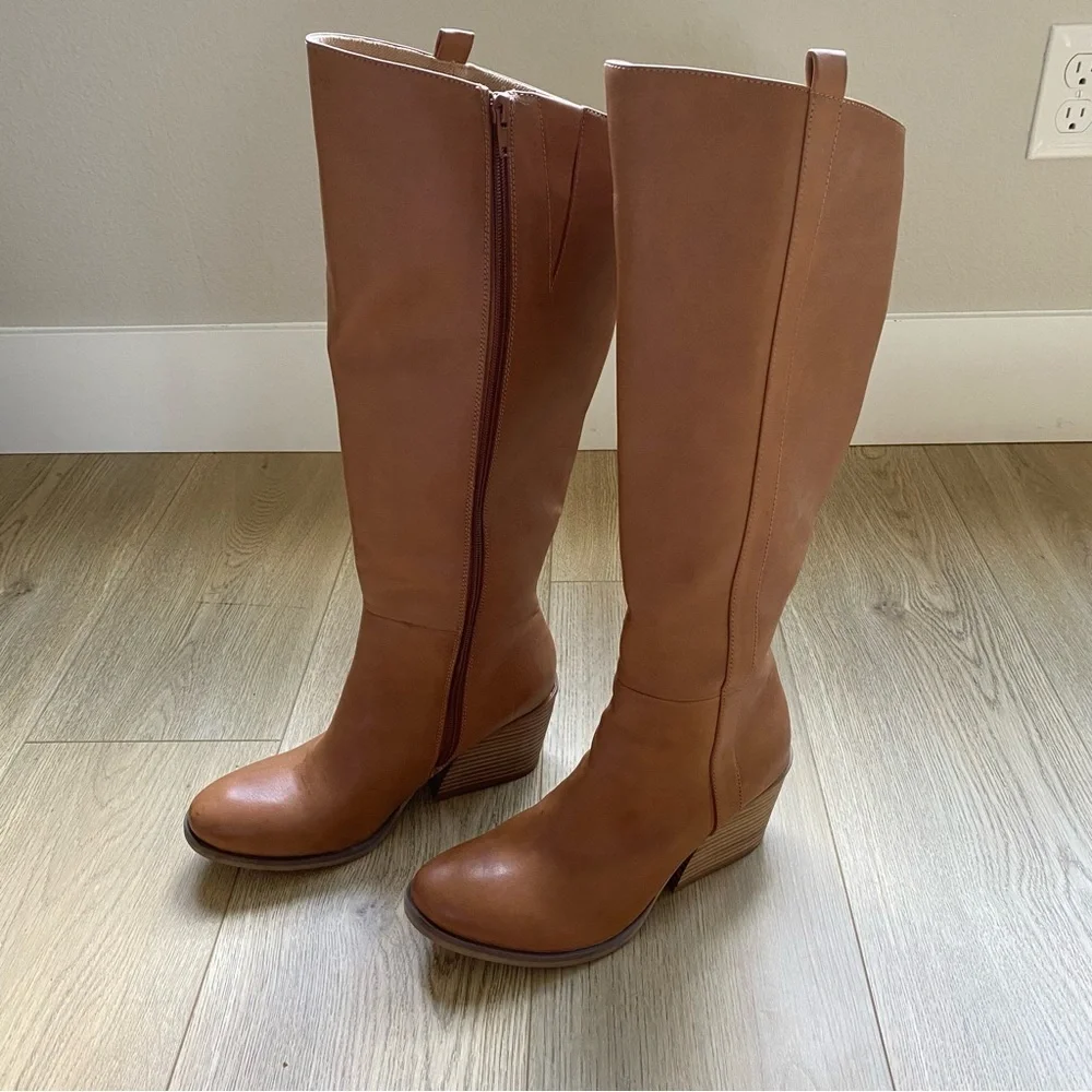 Korks Harley Brown Leather Knee-High Boots Size 8.5 Size Zip Kork Ease - Picture 3 of 10